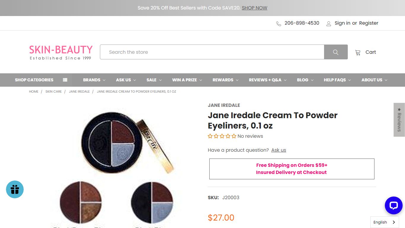 Jane Iredale Cream To Powder Eyeliners, 0.1 oz - Skin Beauty