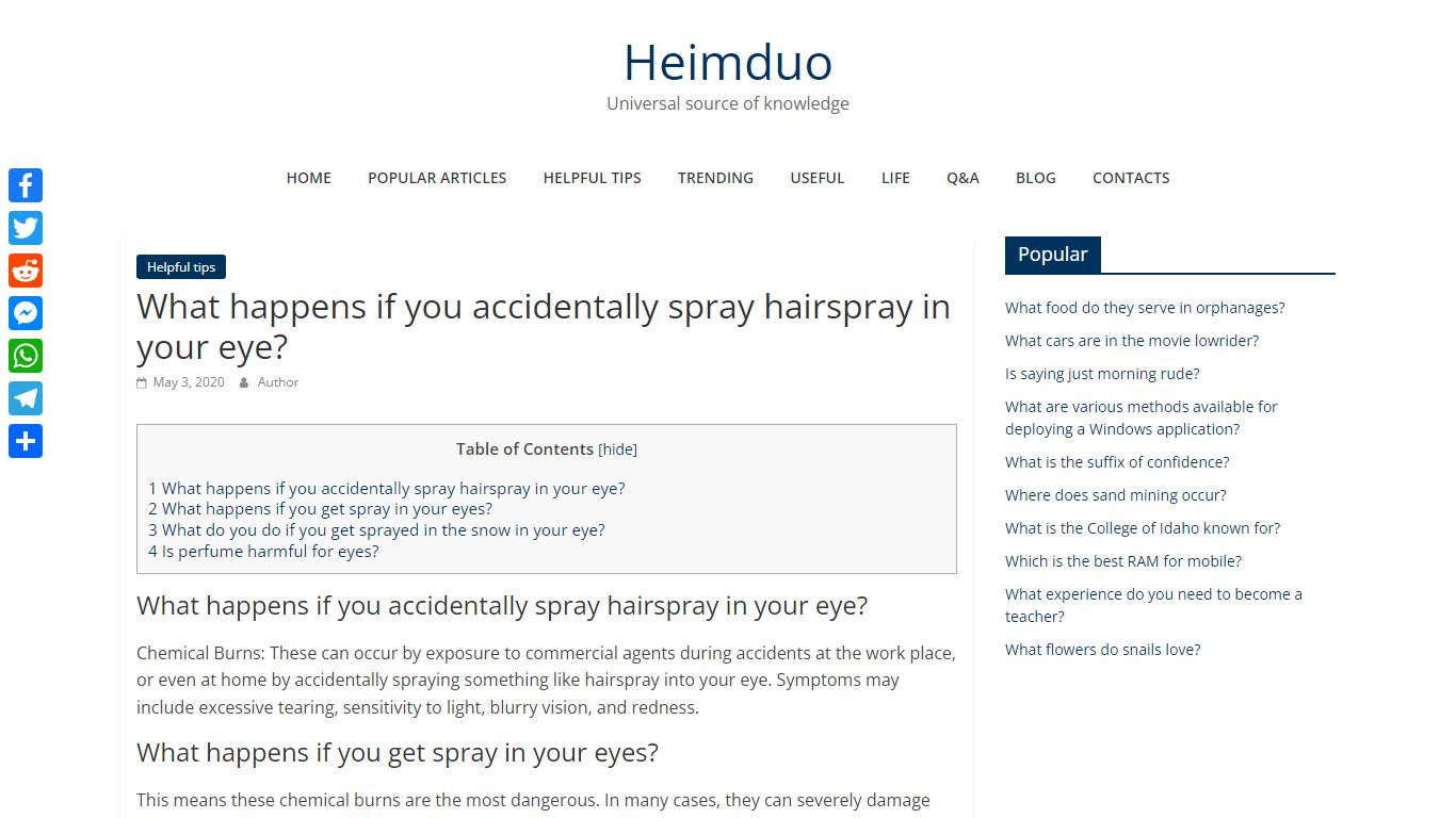 What happens if you accidentally spray hairspray in your eye?